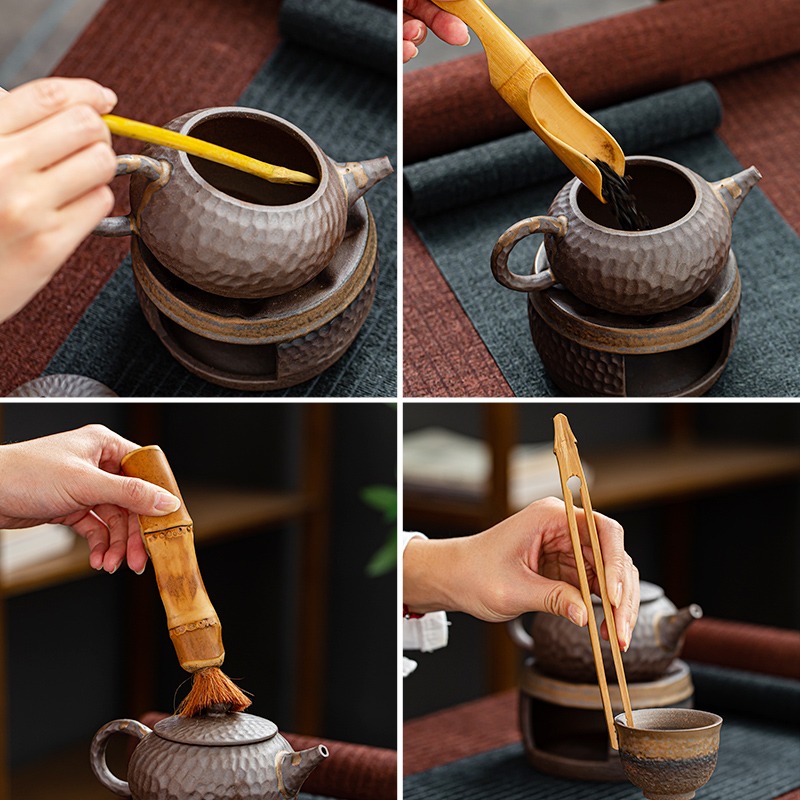 藤編竹製六君子手工組合竹製茶夾茶針茶勺功夫茶具套裝茶盤零配件-細節圖4