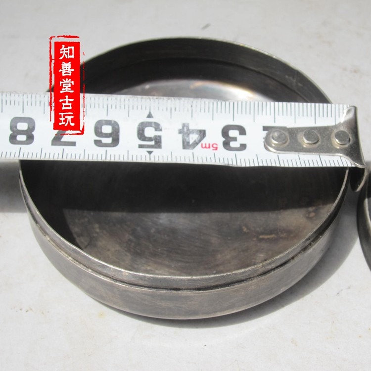 仿古鍍銀器精美首飾盒煙絲盒墨盒和合二仙白銅仿銀工藝品古玩收藏-細節圖6
