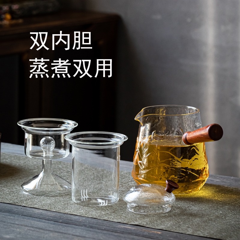 側把玻璃茶壺耐高溫加厚透明家用雙膽茶水分離蒸煮雙用煮茶壺套裝-細節圖4