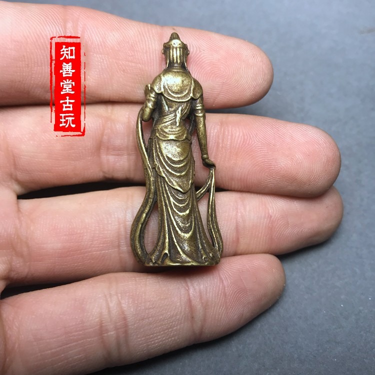 迷你袖珍黃銅觀音菩薩小擺件實心銅觀音手把件銅口袋佛像銅器微雕-細節圖4