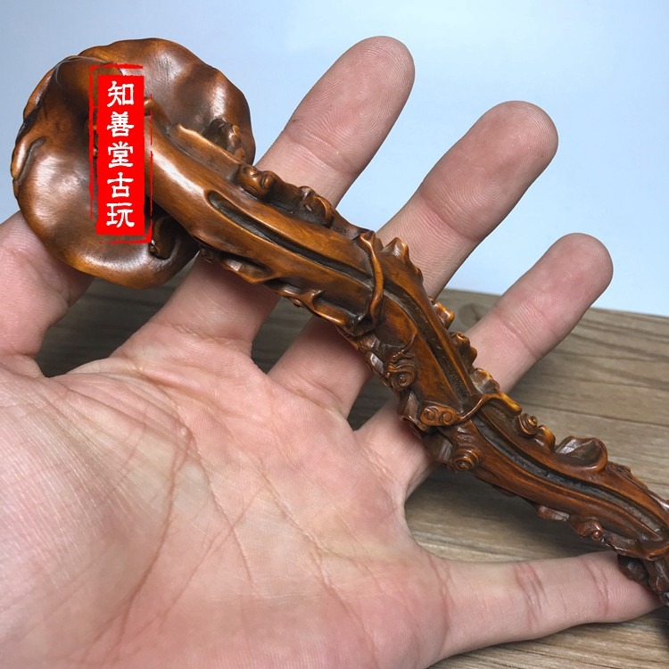 古玩木雕收藏老料黃楊木仿古做舊十八羅漢如意擺件老物件古董實木-細節圖2