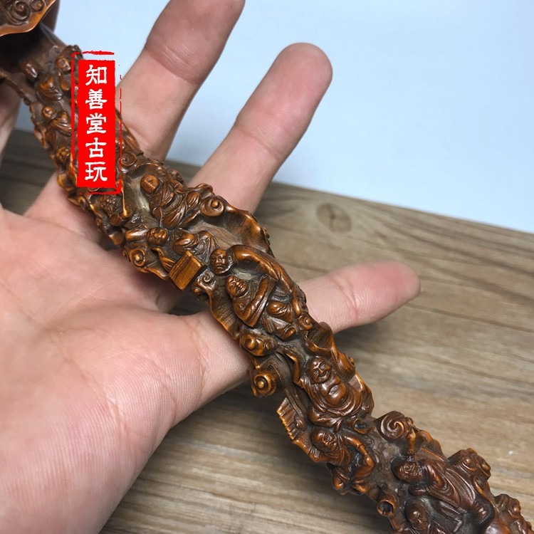 古玩木雕收藏老料黃楊木仿古做舊十八羅漢如意擺件老物件古董實木-細節圖3