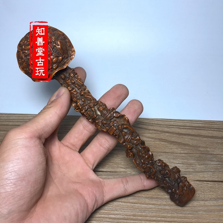 古玩木雕收藏老料黃楊木仿古做舊十八羅漢如意擺件老物件古董實木-細節圖6