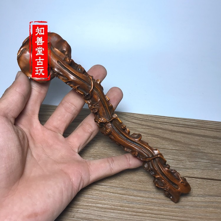 古玩木雕收藏老料黃楊木仿古做舊十八羅漢如意擺件老物件古董實木-細節圖10