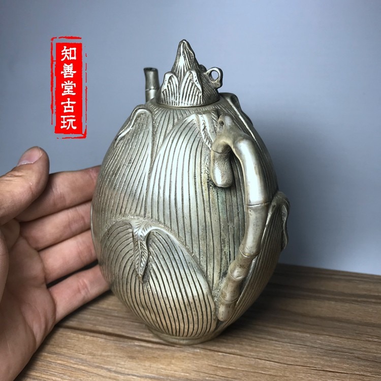 特價仿古銅器白銅黃銅鍍銀水壺茶壺擺件家居裝飾工藝禮品古玩收藏-細節圖5
