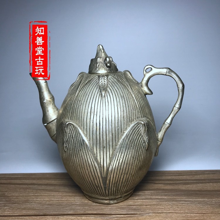 特價仿古銅器白銅黃銅鍍銀水壺茶壺擺件家居裝飾工藝禮品古玩收藏-細節圖6