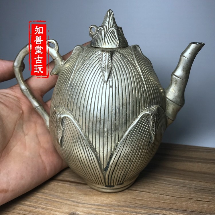特價仿古銅器白銅黃銅鍍銀水壺茶壺擺件家居裝飾工藝禮品古玩收藏-細節圖7