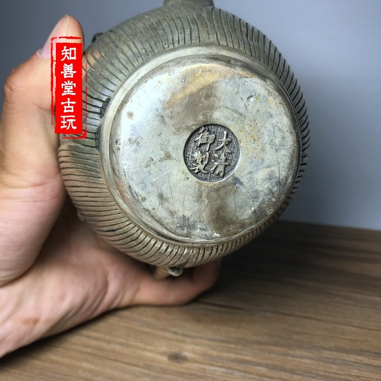 特價仿古銅器白銅黃銅鍍銀水壺茶壺擺件家居裝飾工藝禮品古玩收藏-細節圖8