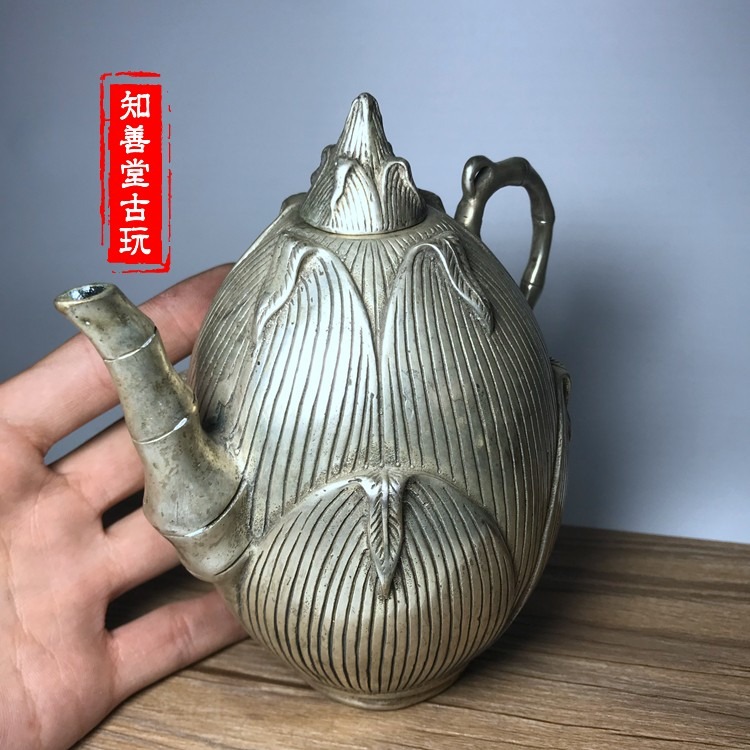 特價仿古銅器白銅黃銅鍍銀水壺茶壺擺件家居裝飾工藝禮品古玩收藏-細節圖9