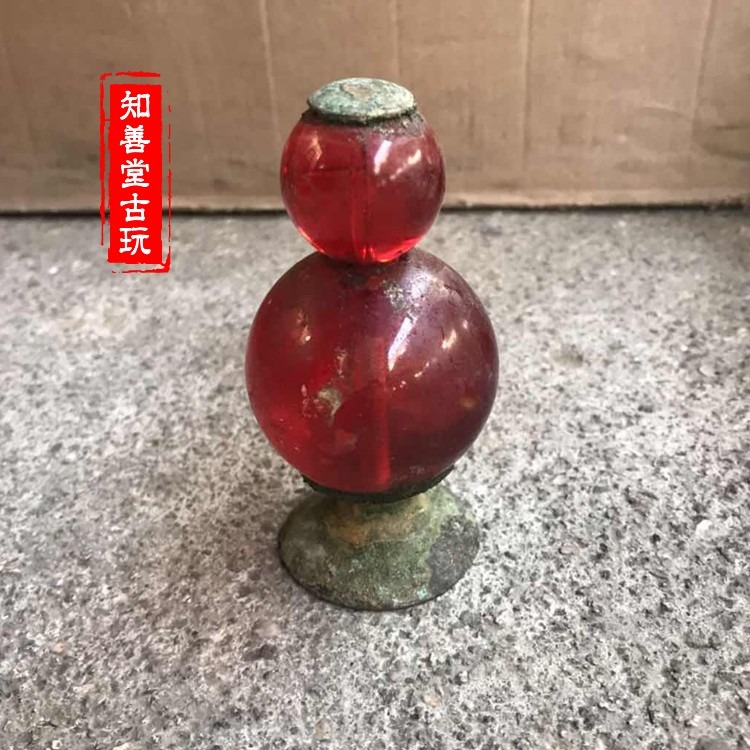古玩雜項 出土古董 青銅官帽頂 紅寶石文玩 仿古收藏擺件送禮特價-細節圖5