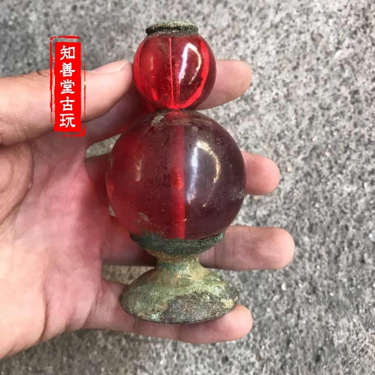古玩雜項 出土古董 青銅官帽頂 紅寶石文玩 仿古收藏擺件送禮特價-細節圖6