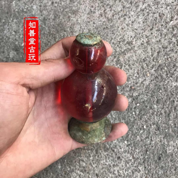 古玩雜項 出土古董 青銅官帽頂 紅寶石文玩 仿古收藏擺件送禮特價-細節圖7