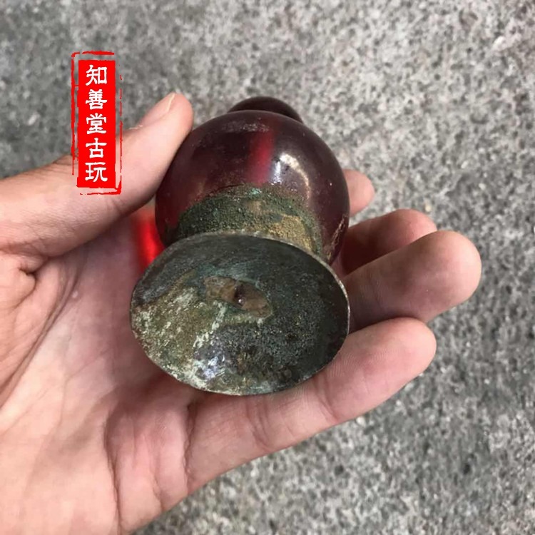古玩雜項 出土古董 青銅官帽頂 紅寶石文玩 仿古收藏擺件送禮特價-細節圖8