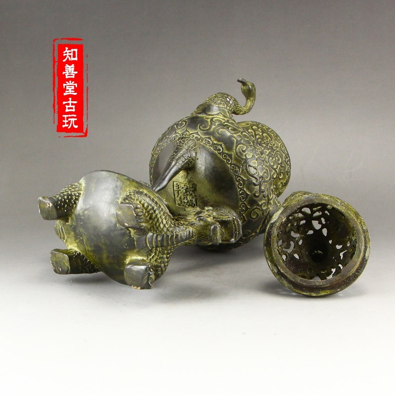 仿古純銅黃銅做舊仙鶴龍龜香爐 盤香檀香爐 龜鶴延年家居日用禮品-細節圖5