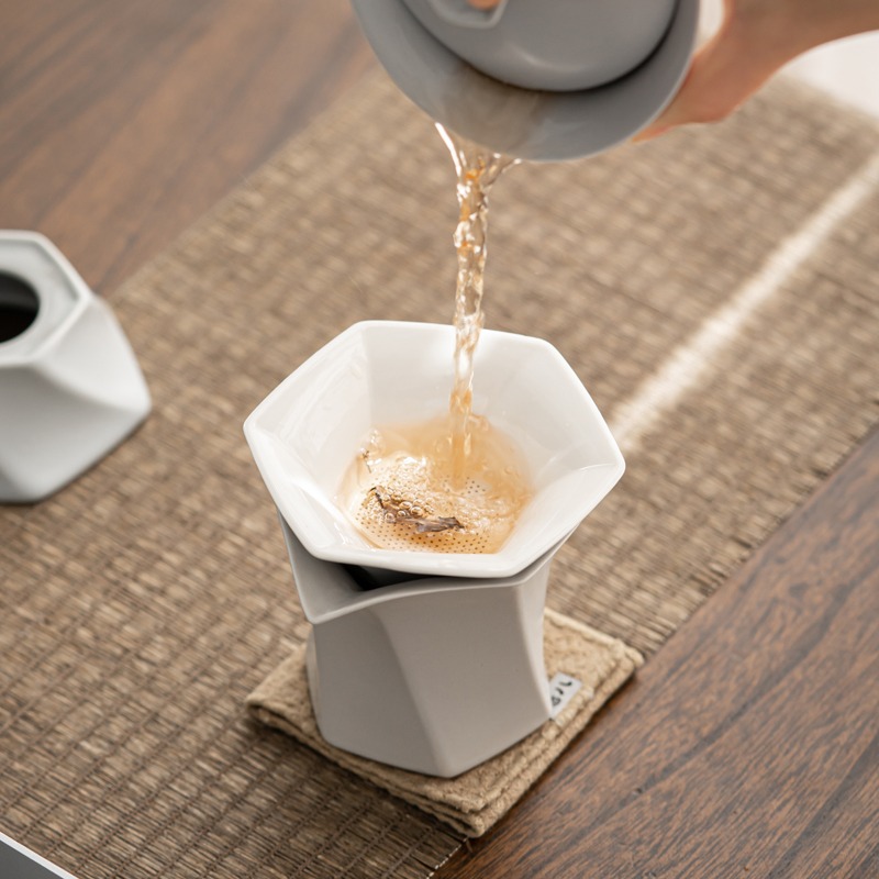 棱形泡茶葉茶漏陶瓷濾網套裝家用創意茶水分離器過濾茶濾茶具配件-細節圖3