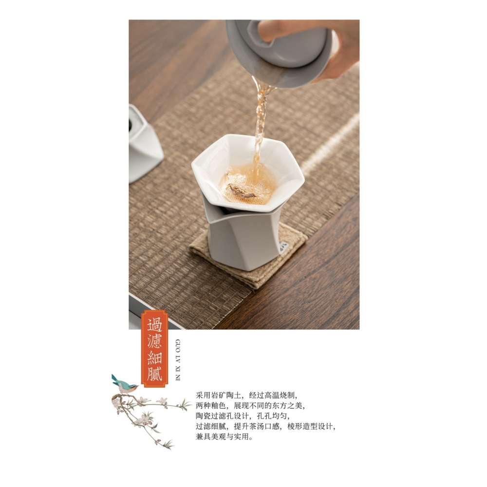棱形泡茶葉茶漏陶瓷濾網套裝家用創意茶水分離器過濾茶濾茶具配件-細節圖7