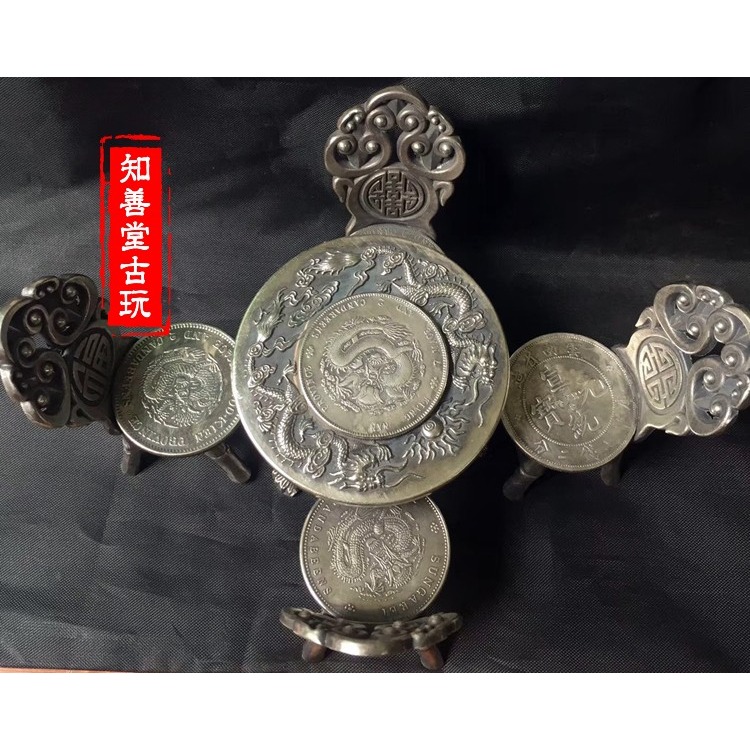 古玩仿古雜項收藏純銅銅器白銅桌椅一套家居辦公室裝飾工藝品擺件-細節圖3