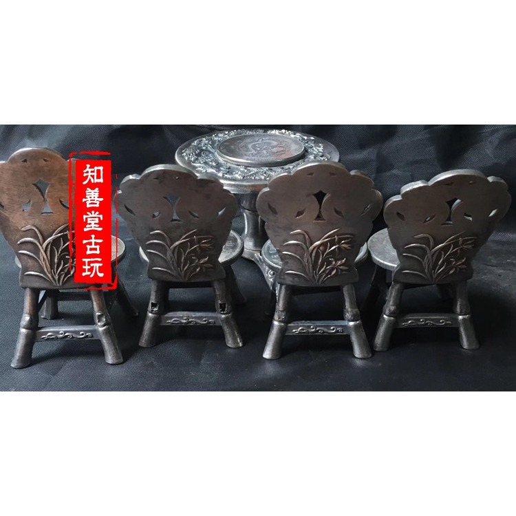 古玩仿古雜項收藏純銅銅器白銅桌椅一套家居辦公室裝飾工藝品擺件-細節圖5