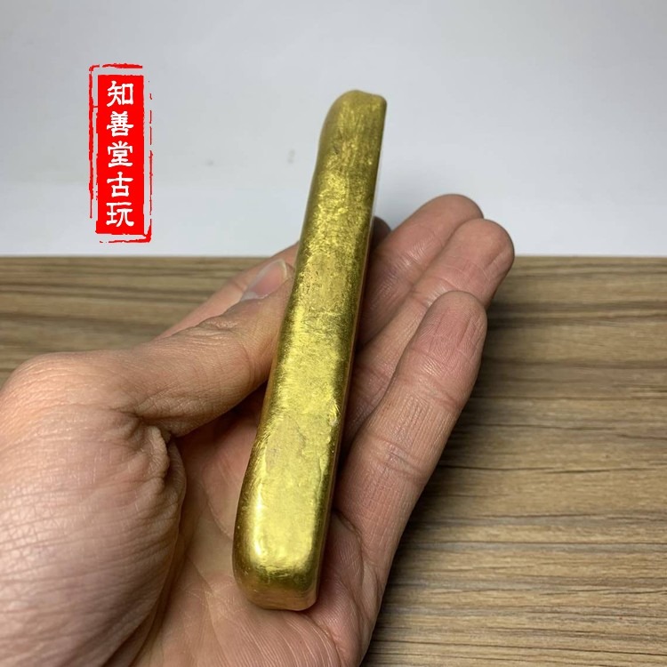 仿古 古玩雜項錢幣鍍金元寶 赤金條金錠金塊古幣擺件道具鑿字隨機-細節圖2