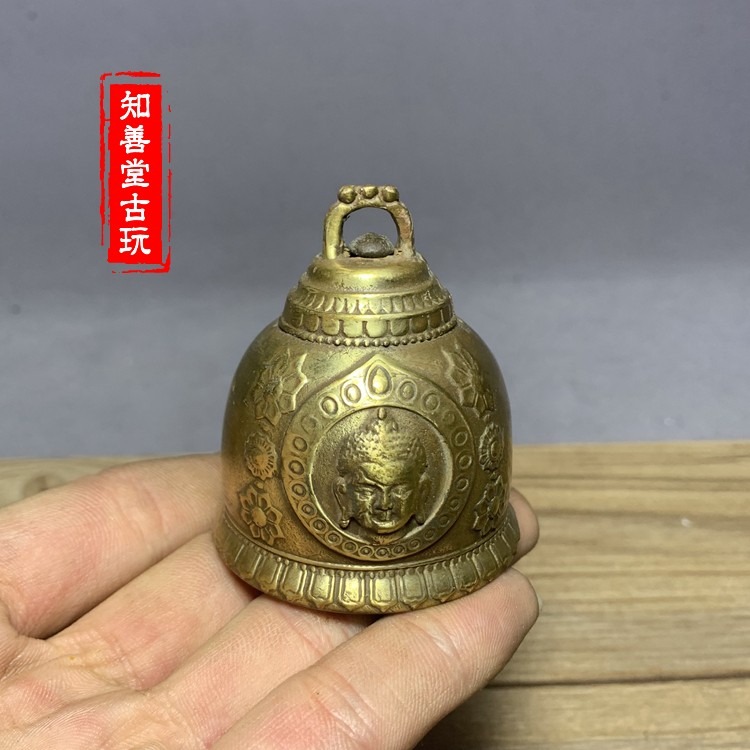 仿古古玩銅器收藏銅鈴鐺老銅藏鈴手工純銅製作精美佛頭銅鈴新品包-細節圖6