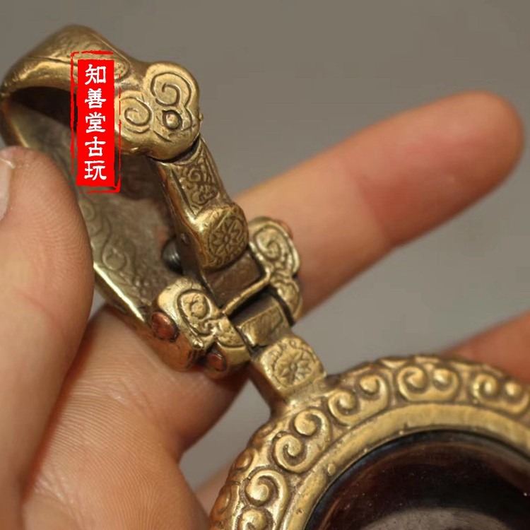 復古實心純銅鑲嵌鑰匙扣 純銅吊墜掛件 黃銅汽車鑰匙扣皮帶扣-細節圖3