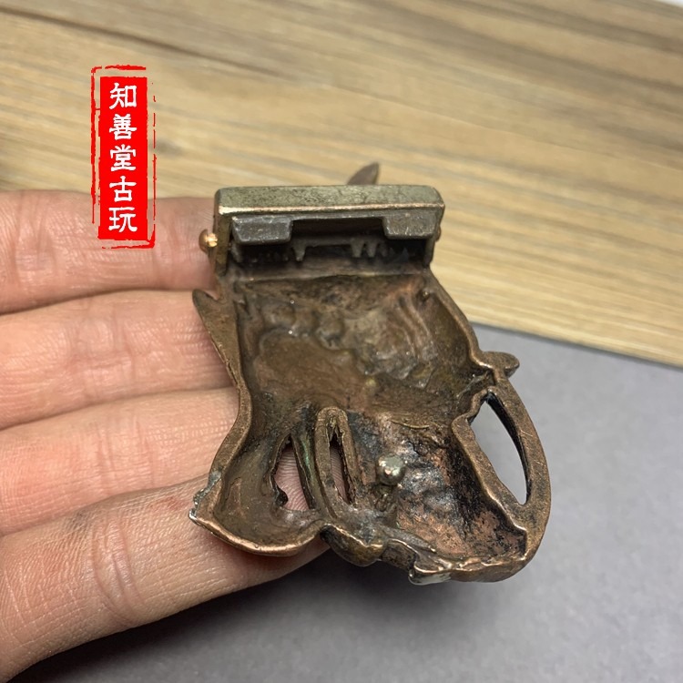 仿古古玩雜項收藏純銅龍頭皮帶扣 鎏金鎏銀 適合3釐米寬皮帶 古玩-細節圖8