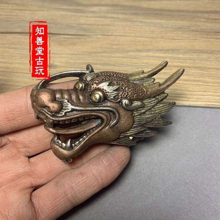 仿古古玩雜項收藏純銅龍頭皮帶扣 鎏金鎏銀 適合3釐米寬皮帶 古玩-細節圖10
