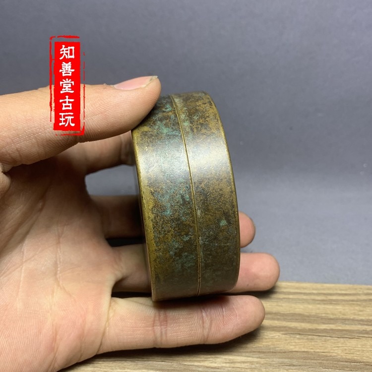 仿古古玩銅器古董雜項收藏仿古老銅黃銅壽字百壽墨盒老貨老物件-細節圖6