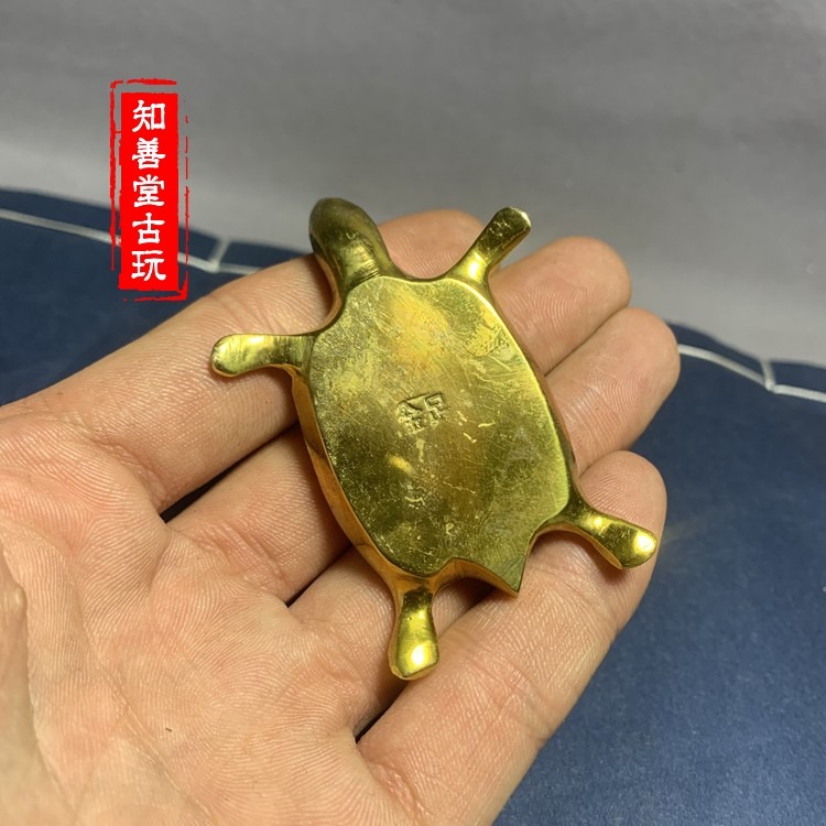 古玩雜項收藏 黃銅鍍金 金龜 烏龜 長壽龜足金金元寶大清金庫造-細節圖2