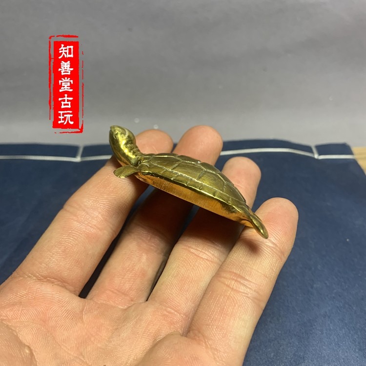 古玩雜項收藏 黃銅鍍金 金龜 烏龜 長壽龜足金金元寶大清金庫造-細節圖3
