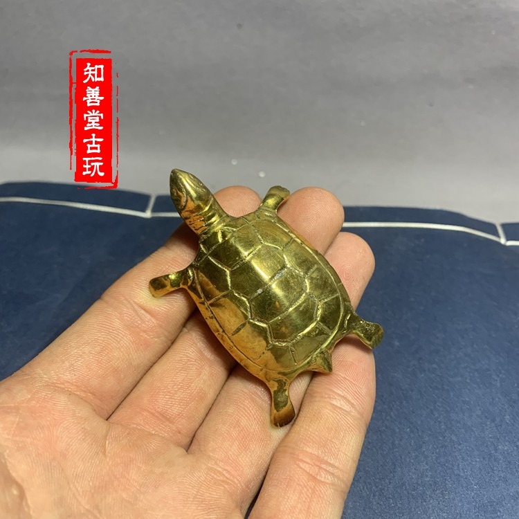 古玩雜項收藏 黃銅鍍金 金龜 烏龜 長壽龜足金金元寶大清金庫造-細節圖4