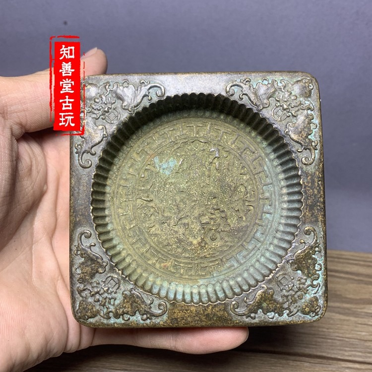 仿古古玩古董清代民俗雕件乾隆李裕元制純銅糕模福祿壽圖糕點模具-細節圖2