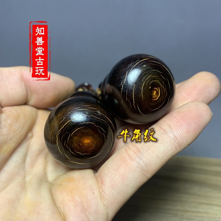 保真天然老?牛角福祿壽手捻葫蘆文玩雜項老鵰件手把件掛件對古玩-細節圖3