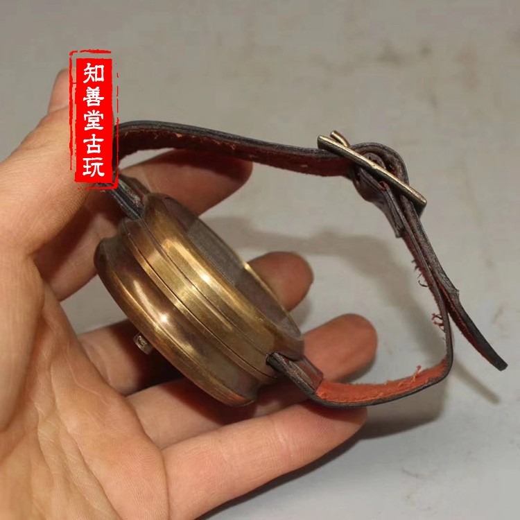 仿古黃銅 真皮懷表指南針指北針手錶海盜遠航羅盤指南針裝飾品-細節圖3