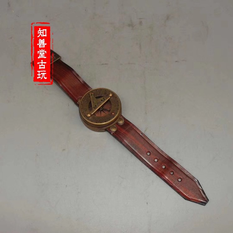 仿古黃銅 真皮懷表指南針指北針手錶海盜遠航羅盤指南針裝飾品-細節圖4