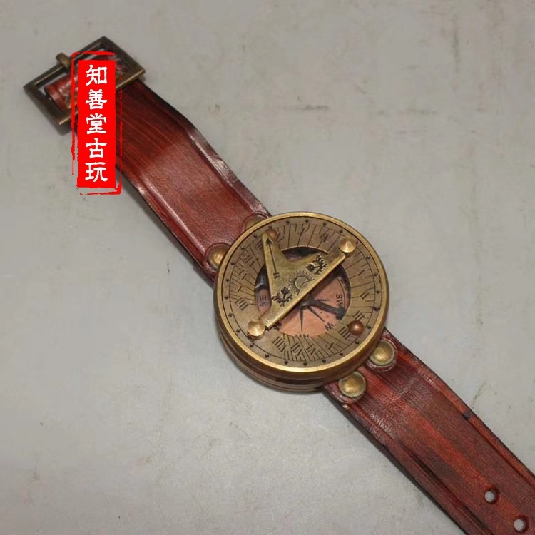 仿古黃銅 真皮懷表指南針指北針手錶海盜遠航羅盤指南針裝飾品-細節圖6