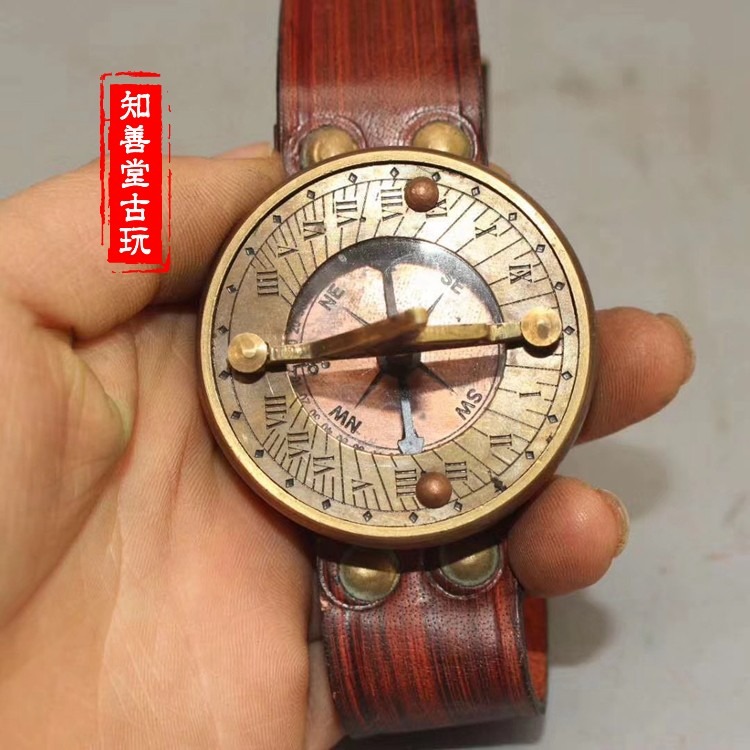 仿古黃銅 真皮懷表指南針指北針手錶海盜遠航羅盤指南針裝飾品-細節圖10