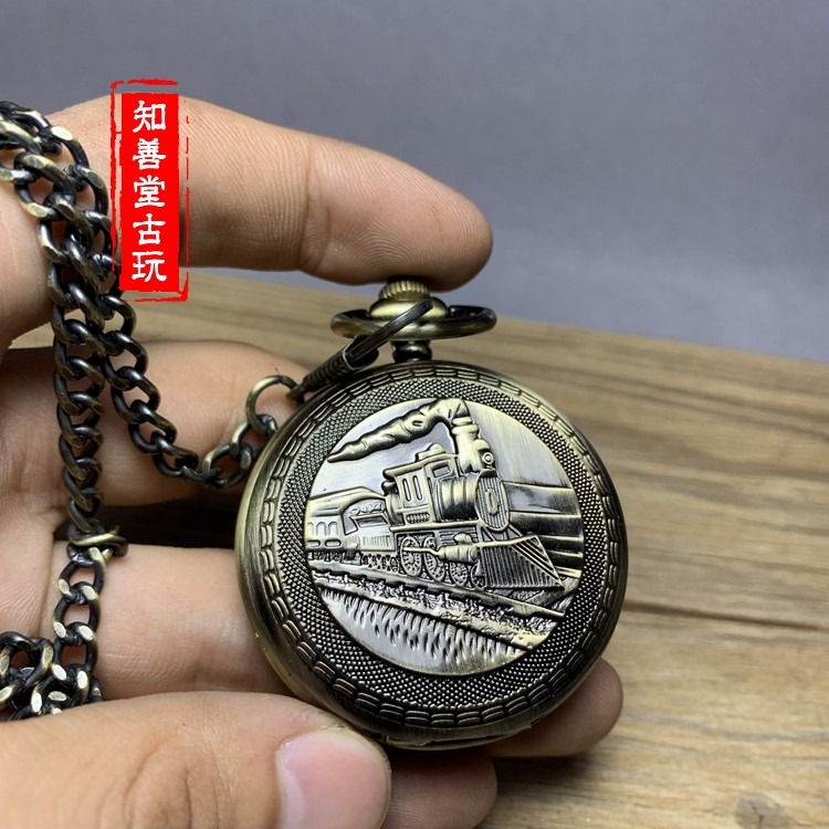 仿古鏤空項鏈表古董仿古表 老式上海火車頭 自動機械懷表男女翻蓋-細節圖7