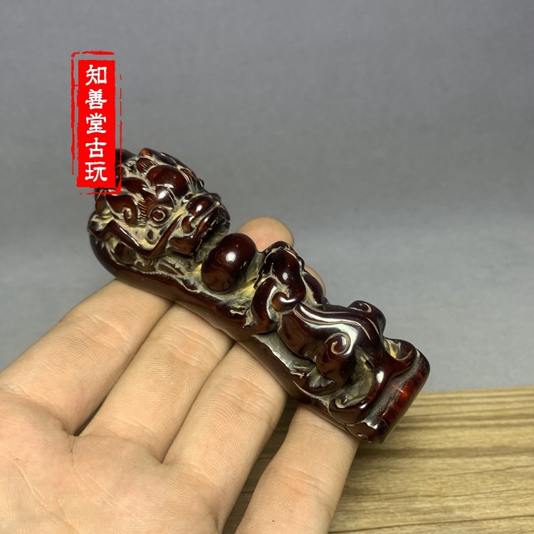 牛角招財貔貅如意小擺件?牛角雕刻小掛件牛角手把件文玩角雕-細節圖6
