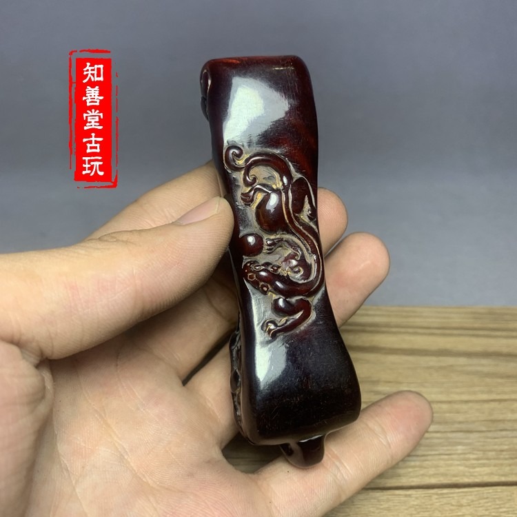 牛角招財貔貅如意小擺件?牛角雕刻小掛件牛角手把件文玩角雕-細節圖10