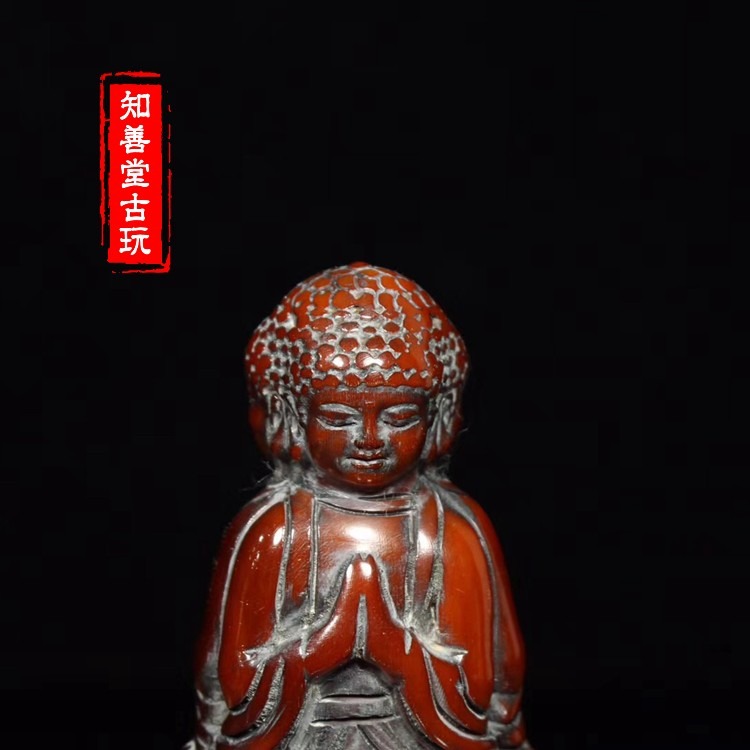 古玩收藏包漿?牛角雕刻三面佛祖觀音把件古玩雜項仿古老牛角擺件-細節圖5