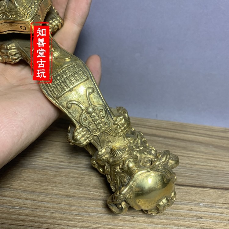 特價仿古純銅獅子如意擺件事事如意招財納福家居裝飾禮品古玩收藏-細節圖4