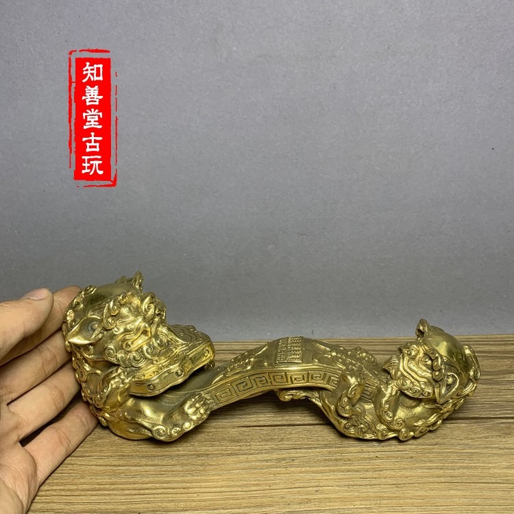 特價仿古純銅獅子如意擺件事事如意招財納福家居裝飾禮品古玩收藏-細節圖5