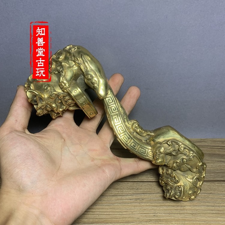 特價仿古純銅獅子如意擺件事事如意招財納福家居裝飾禮品古玩收藏-細節圖7
