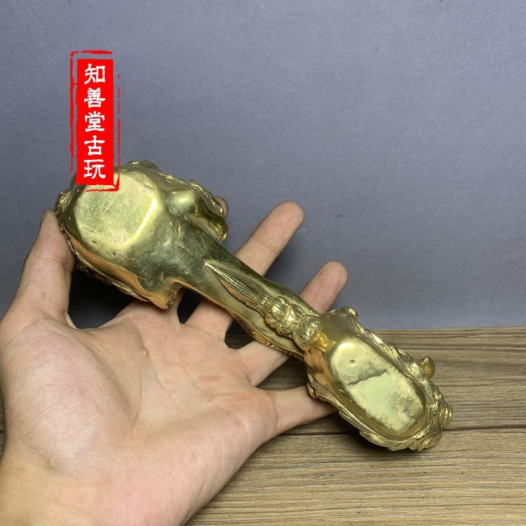 特價仿古純銅獅子如意擺件事事如意招財納福家居裝飾禮品古玩收藏-細節圖8