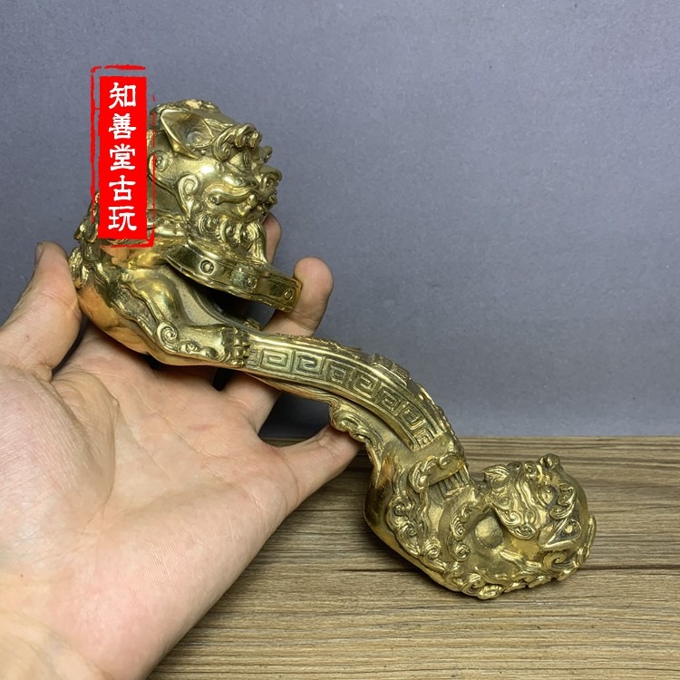 特價仿古純銅獅子如意擺件事事如意招財納福家居裝飾禮品古玩收藏-細節圖9