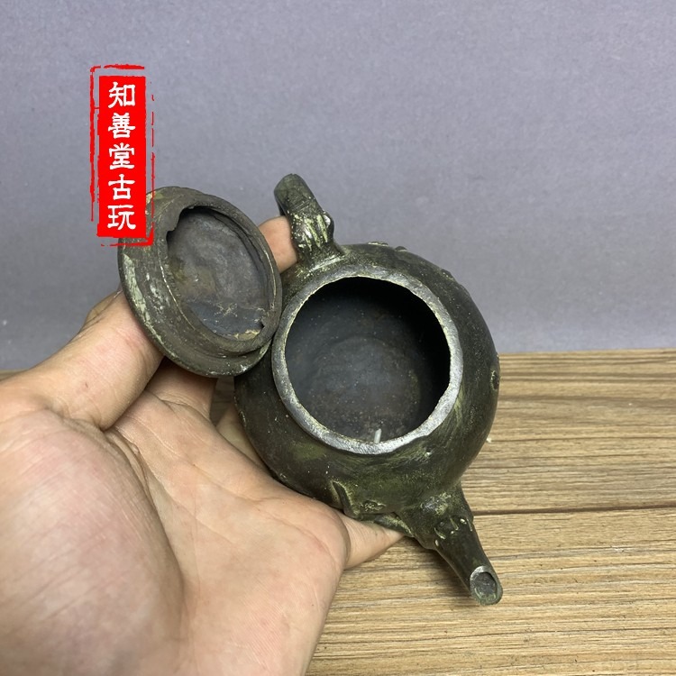 古玩雜項全銅梅花圖案純銅茶壺小酒壺擺件仿古做舊銅擺件民間藏品-細節圖4