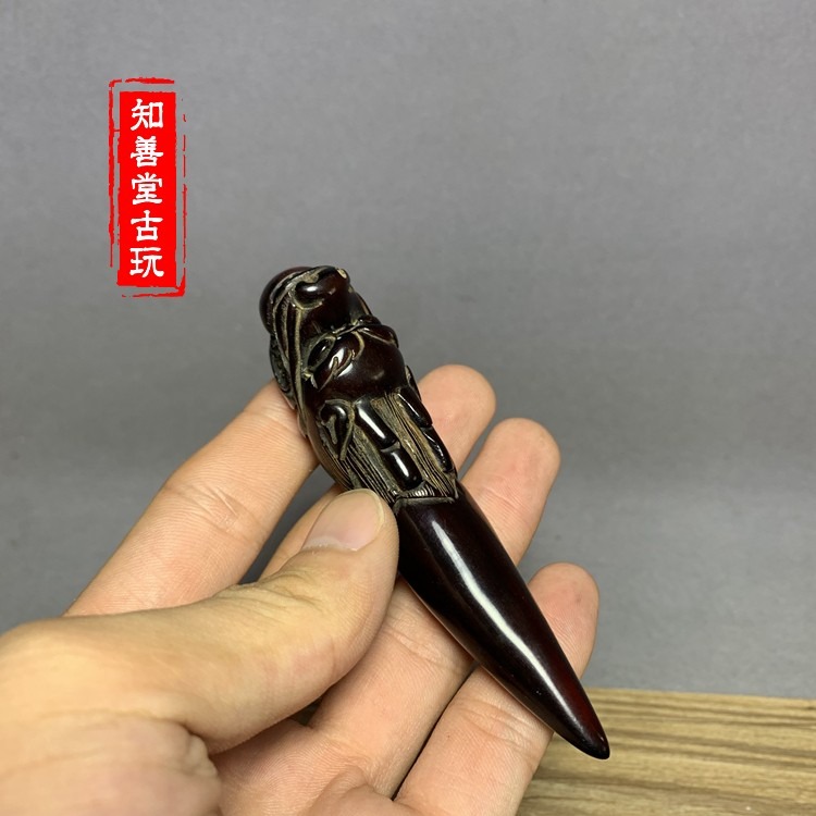 牛角雕刻龍魚造型手把件?牛角骨雕文玩收藏鑰匙扣掛件-細節圖2