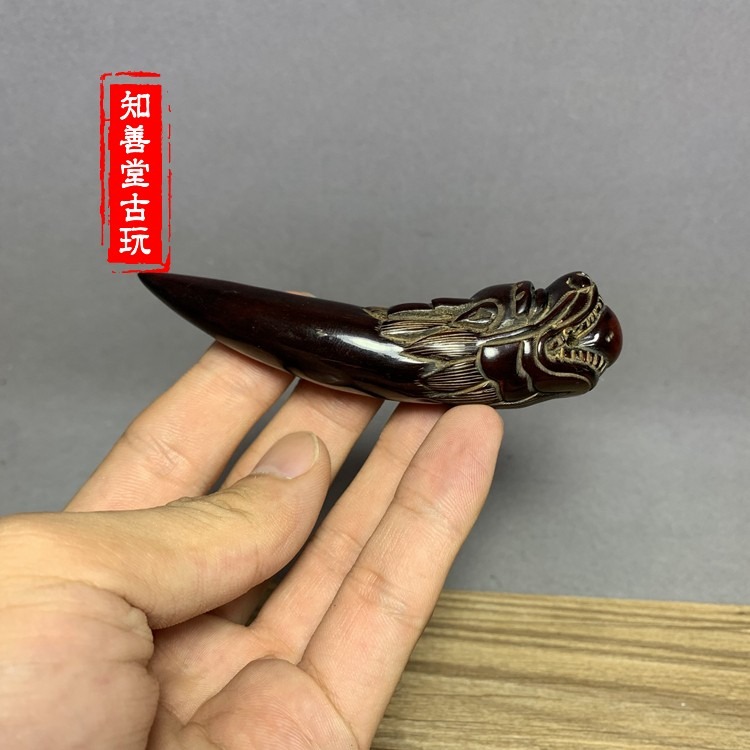 牛角雕刻龍魚造型手把件?牛角骨雕文玩收藏鑰匙扣掛件-細節圖5