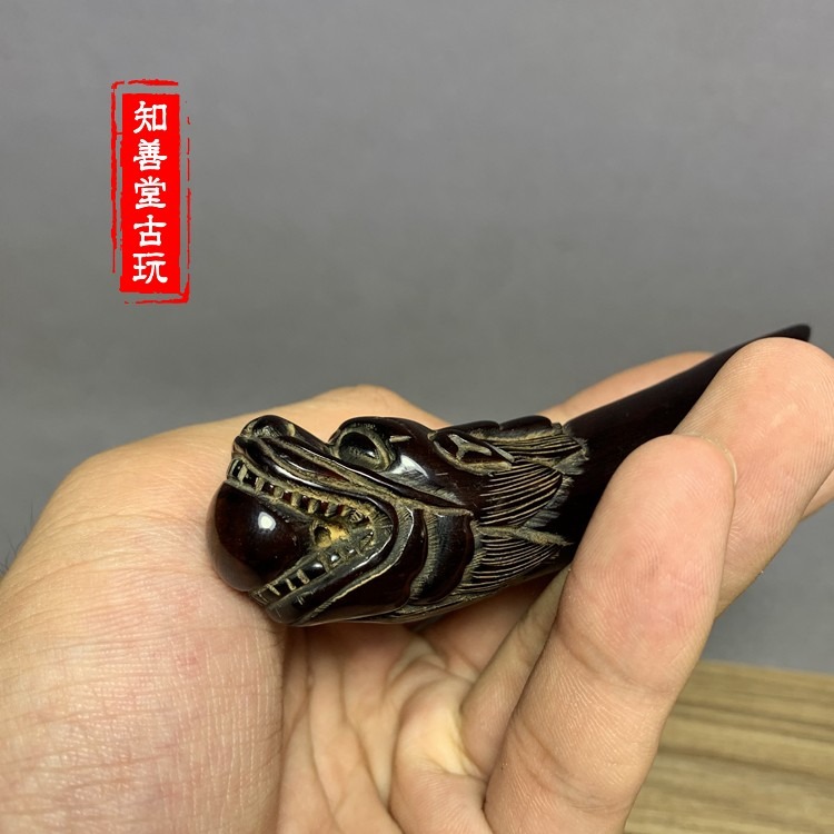 牛角雕刻龍魚造型手把件?牛角骨雕文玩收藏鑰匙扣掛件-細節圖9
